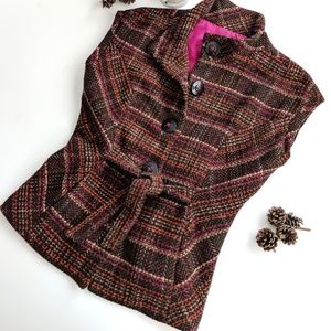 ‼️ CAbi Brown Plaid Button Vest SZ S